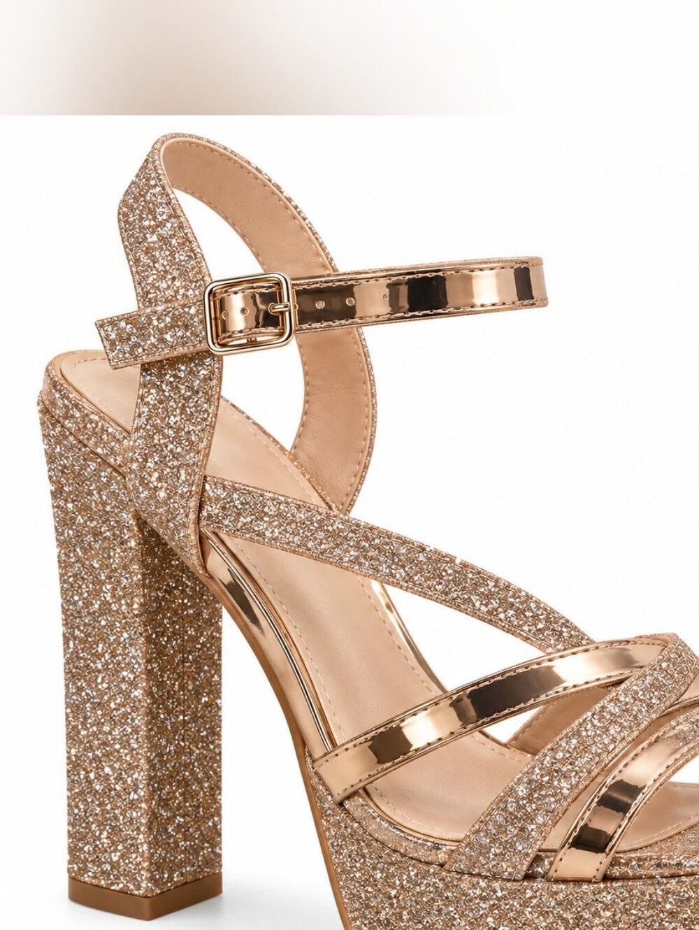 Women's Glitter Platform Sandal in Rose Gold